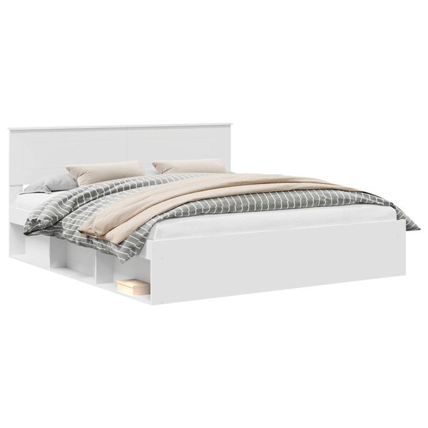 vidaXL Bettrahmen mit Kopfteil Wei&szlig; 200 x 200 cm Holzwerkstoff