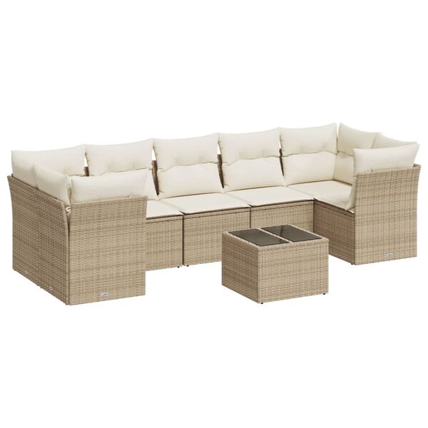 vidaXL 8-tlg. Garten-Sofagarnitur mit Kissen Beige Poly Rattan