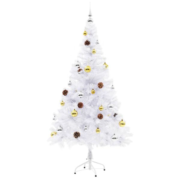vidaXL Künstlicher Weihnachtsbaum mit Beleuchtung & Kugeln Weiß 150 cm