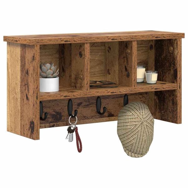 vidaXL Wandmontierter Kleiderst&auml;nder mit Regal Altholz 50 x 16 x 26 cm