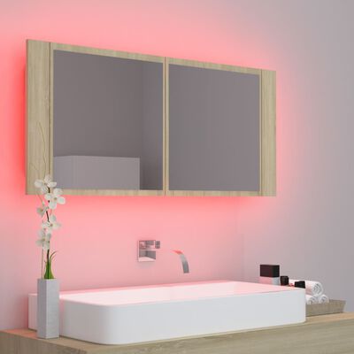 vidaXL LED-Bad-Spiegelschrank Sonoma-Eiche 100x12x45 cm Acryl