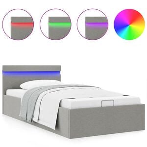 vidaXL Bett mit Bettkasten Hydraulisch LED Hellgrau Stoff 90x200 cm