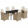 vidaXL 7-tlg. Garten-Essgruppe mit Kissen Beige Poly Rattan
