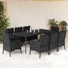 vidaXL 9-tlg. Garten-Essgruppe mit Kissen Schwarz Poly Rattan