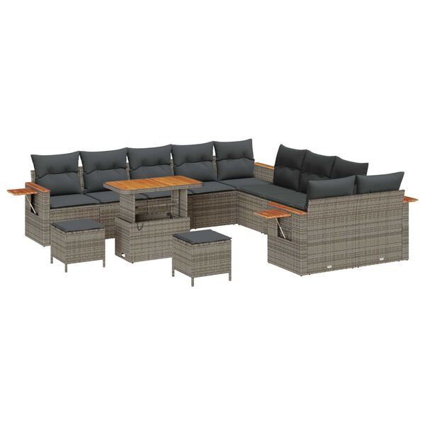 vidaXL Gartensofa-set mit Kissen 17 pcs Grau Poly-Rattan