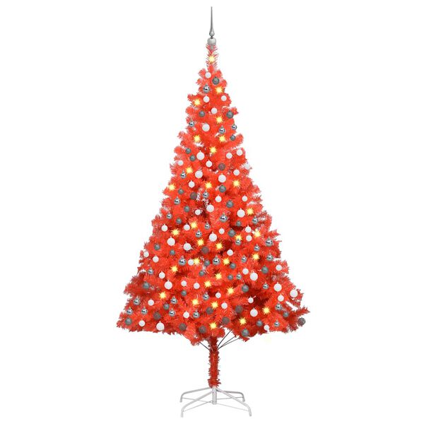 vidaXL K&uuml;nstlicher Weihnachtsbaum Beleuchtung & Kugeln Rot 240 cm