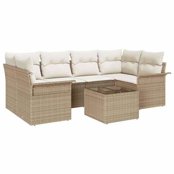 vidaXL Gartensofa-set mit Kissen 7 pcs Beige Poly-Rattan