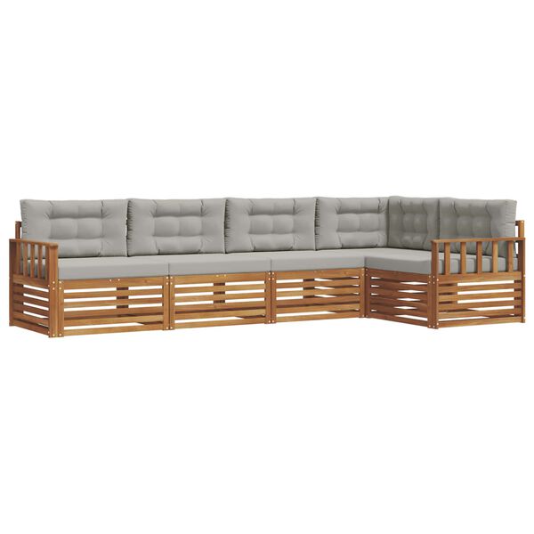 vidaXL Outdoor-Sofagarnitur mit Kissen 5 pcs Nat&uuml;rlich und Hellgrau