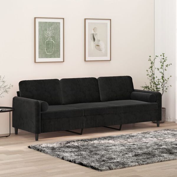 vidaXL 3-Sitzer-Sofa mit Kissen Schwarz 210 cm Samt