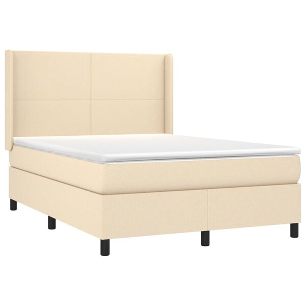 vidaXL Boxspringbett mit Matratze Creme 140x190 cm Stoff