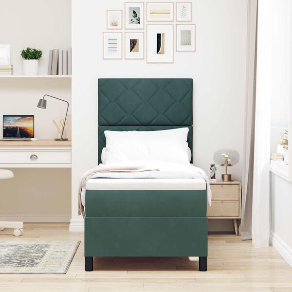 vidaXL LED Boxspringbett mit Matratze Dunkelgr&uuml;n 80 x 200 cm Stoff