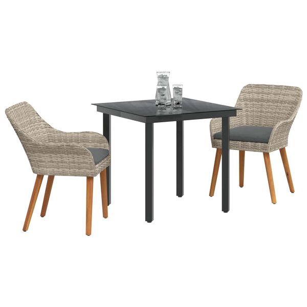 vidaXL Garten Essgruppe mit Kissen 3 pcs Hellgrau Poly-Rattan