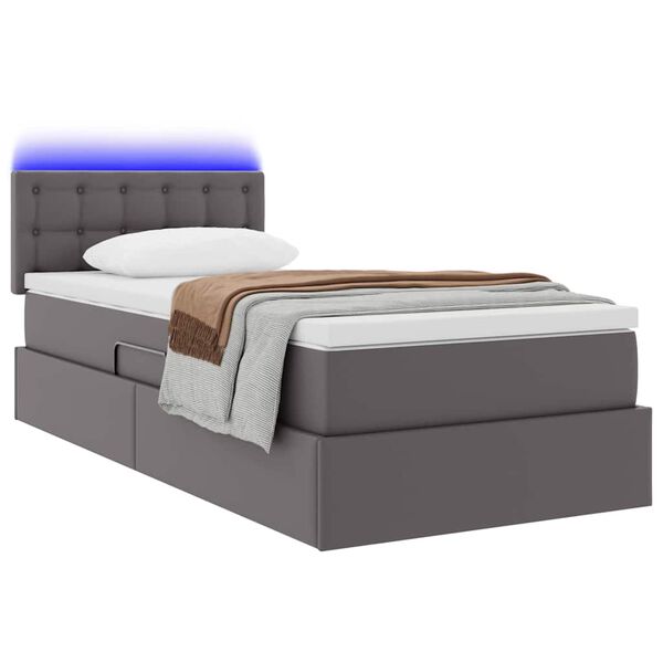 vidaXL Bett mit Stauraum und LED mit LED Grau 100 x 200 cm Kunstleder