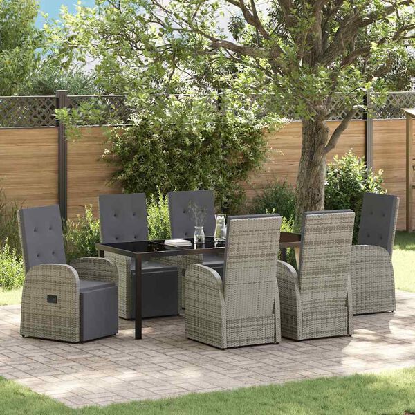 vidaXL Garten Essgruppe mit Kissen 7 pcs Grau Poly-Rattan