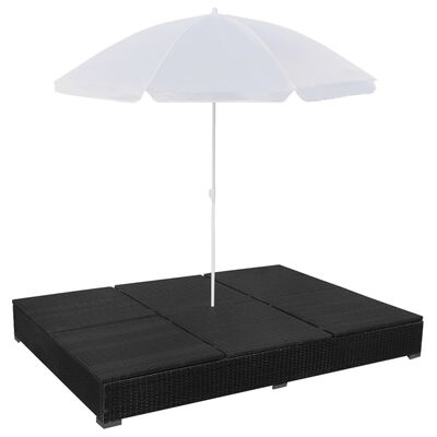 vidaXL Outdoor-Loungebett mit Sonnenschirm Poly Rattan Schwarz