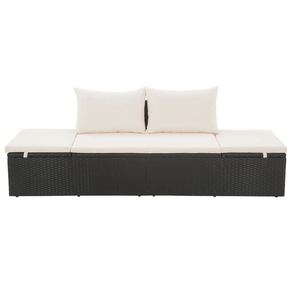 vidaXL Outdoor-Lounge-Bett mit Polster & Kissen Poly Rattan Schwarz