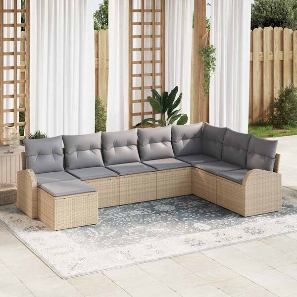 vidaXL Garten-Sofa-Set mit Kissen 8 pcs Beige Poly Rattan