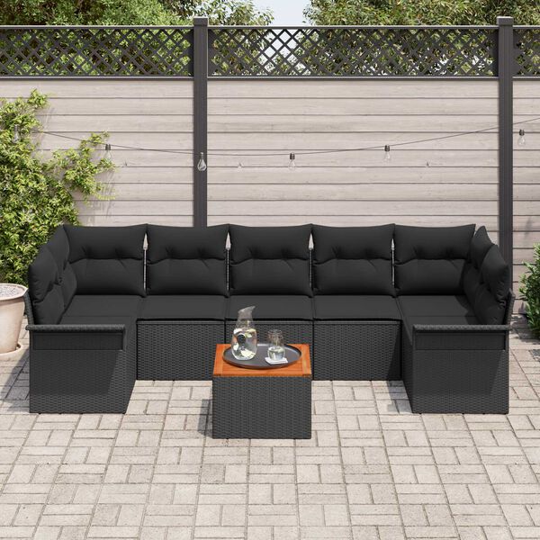 vidaXL Garten-Sofa-Set mit Kissen mit Speicher 8 pcs Schwarz