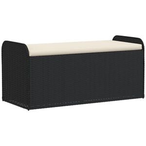 vidaXL Sitzbank mit Stauraum & Kissen Schwarz 115x51x52 cm Poly Rattan