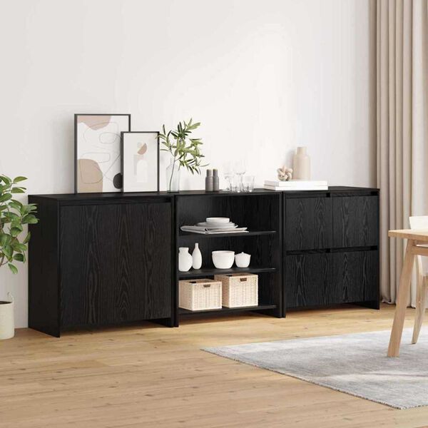 vidaXL Sideboard 3 pcs Schwarz Eichen-Optik 70 x 41 x 75 cm