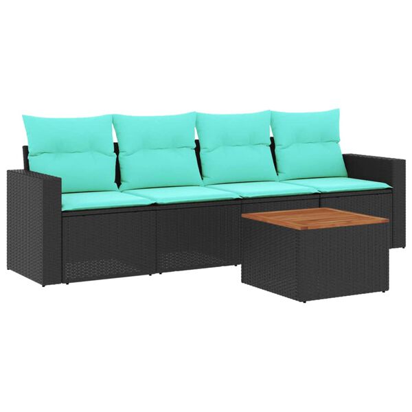 vidaXL 5-tlg. Garten-Sofagarnitur mit Kissen Schwarz Poly Rattan