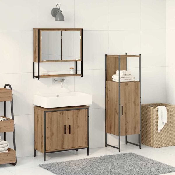 vidaXL Badezimmerm&ouml;bel-Set mit Regal mit T&uuml;r 3 pcs Braun Holzwerkstoff