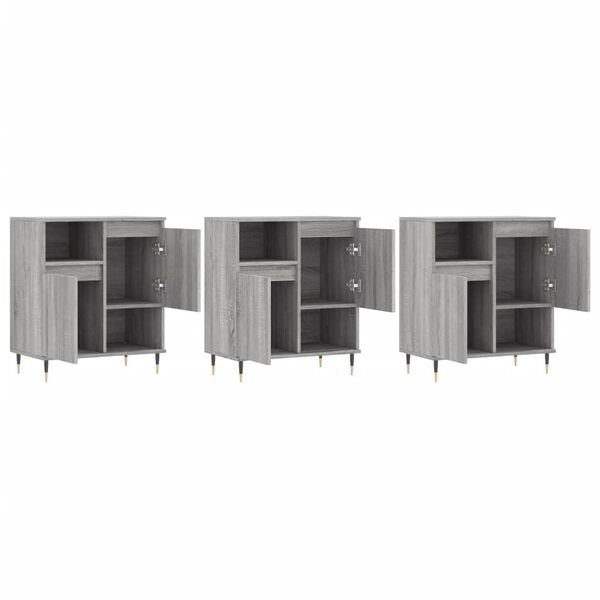 vidaXL Sideboards 3 Stk. Grau Sonoma Holzwerkstoff