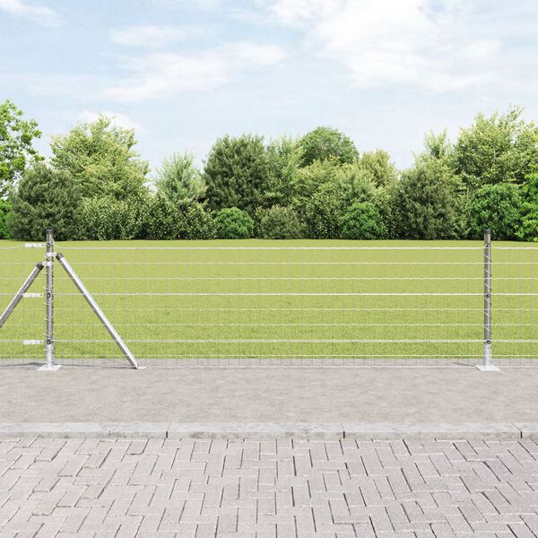 vidaXL Zaun mit Pfosten Silber 0,6 x 25 m Stahl
