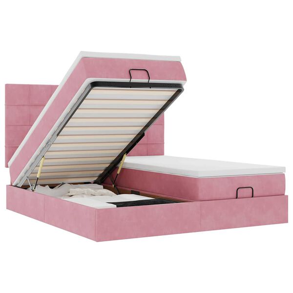 vidaXL Ottoman-Bett mit Matratzen & LEDs Rosa 160x200 cm Samt
