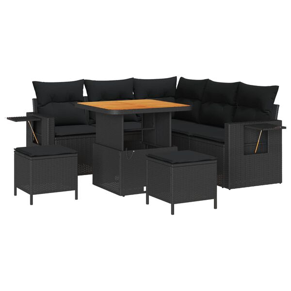 vidaXL Gartensofa-set mit Kissen 9 pcs Schwarz Poly-Rattan