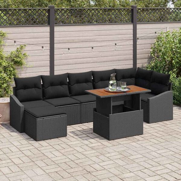 vidaXL Garten-Sofa-Set mit Speicher 8 pcs Schwarz Poly Rattan