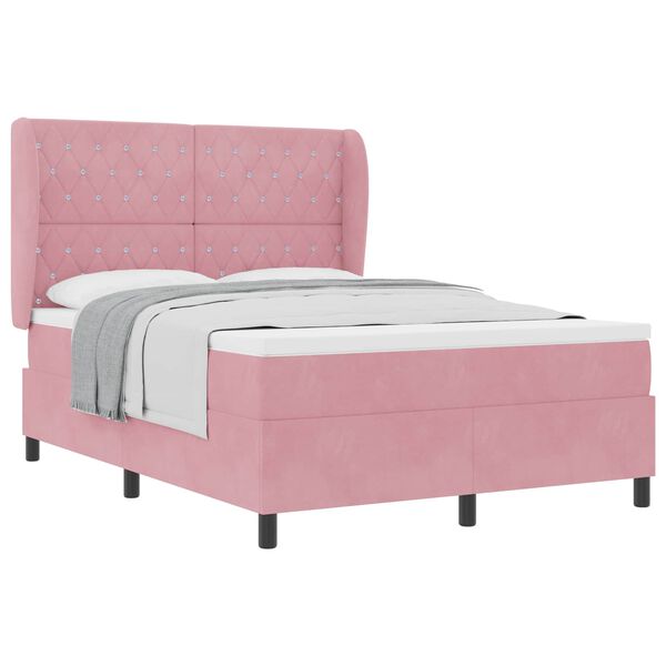 vidaXL Boxspringbett mit Matratze Rosa 190 x 140 cm Polyester