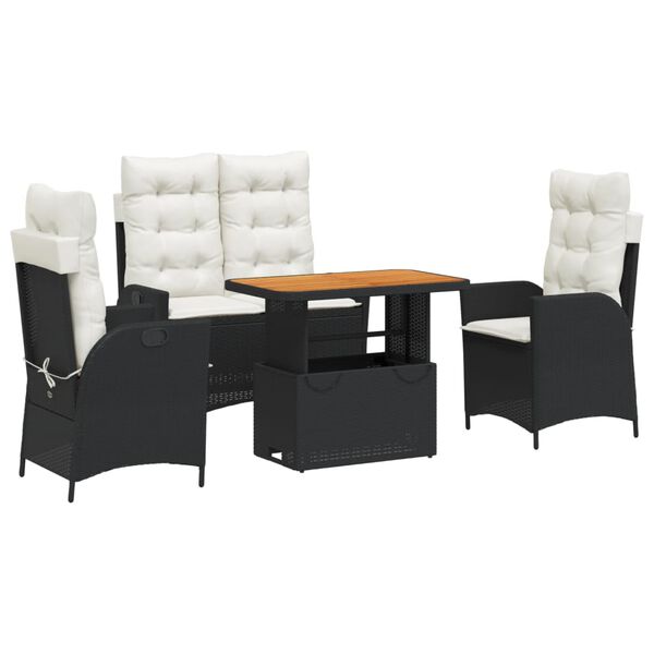 vidaXL 4-tlg. Garten-Essgruppe mit Kissen Schwarz Poly Rattan