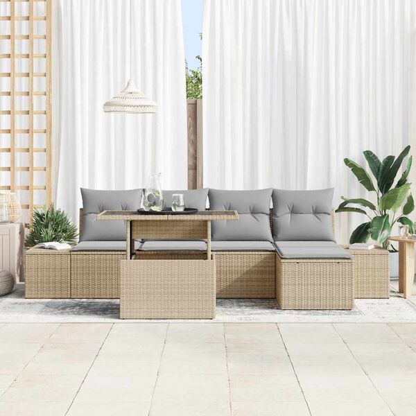 vidaXL Gartensofa-set mit Kissen 6 pcs Beige und Hellgrau Poly-Rattan