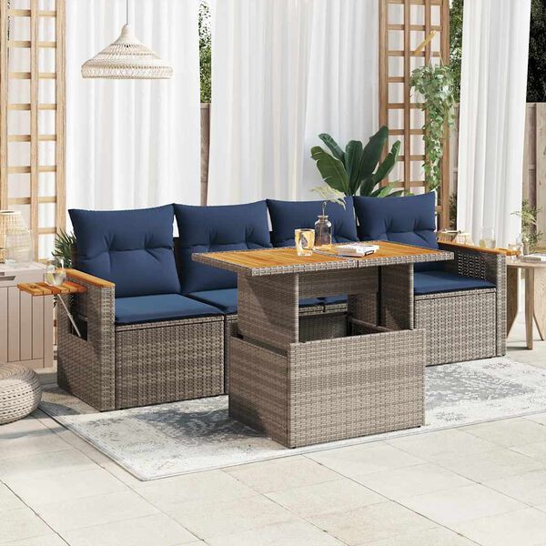 vidaXL 5-tlg. Garten-Sofagarnitur mit Kissen Grau Poly Rattan
