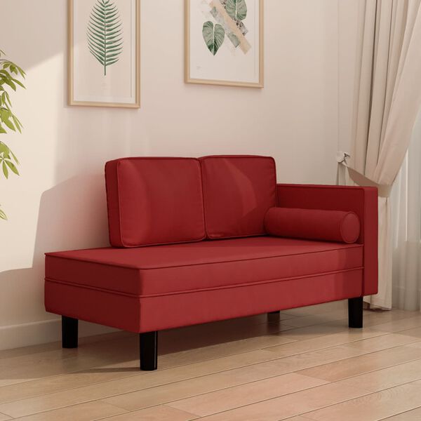 vidaXL Chaiselongue mit Kissen und Nackenrolle Weinrot Kunstleder