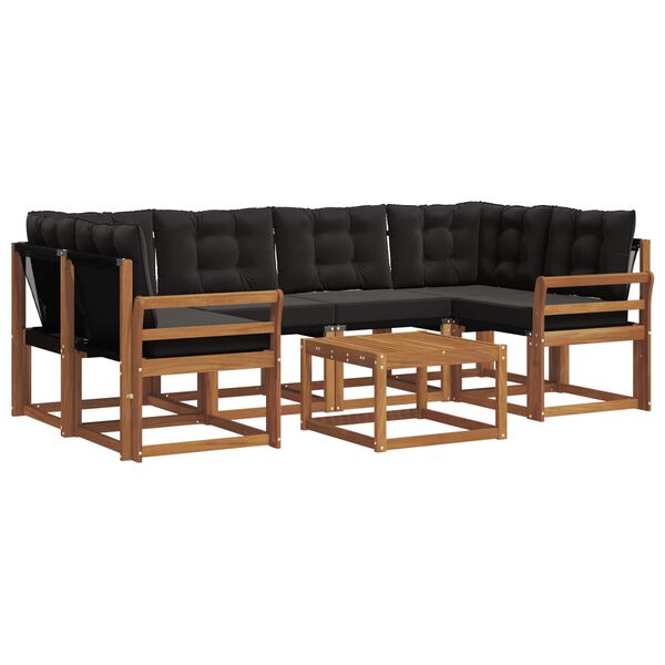 vidaXL Outdoor-Sofagarnitur mit Kissen 7 pcs Nat&uuml;rlich und Schwarz