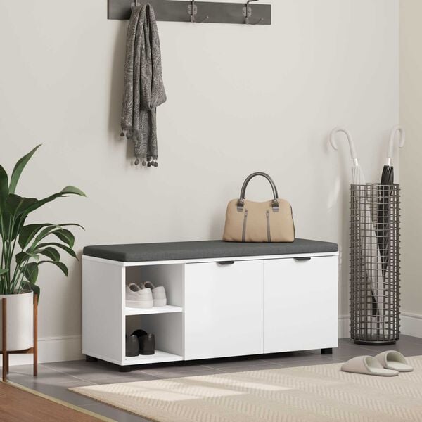 vidaXL Flurbank mit Kissen mit Regal mit T&uuml;r Wei&szlig; 100 x 38 x 46 cm