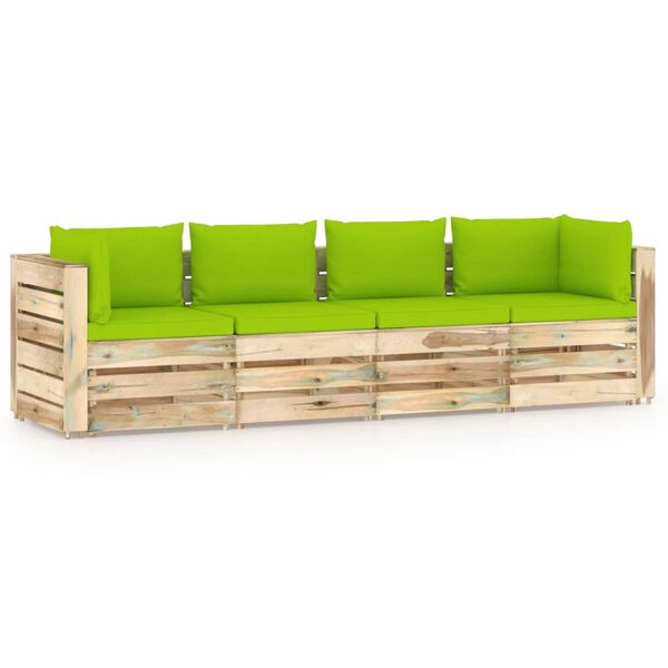 vidaXL 4-Sitzer Outdoor-Sofa mit Kissen Gr&uuml;n Impr&auml;gniertes Holz