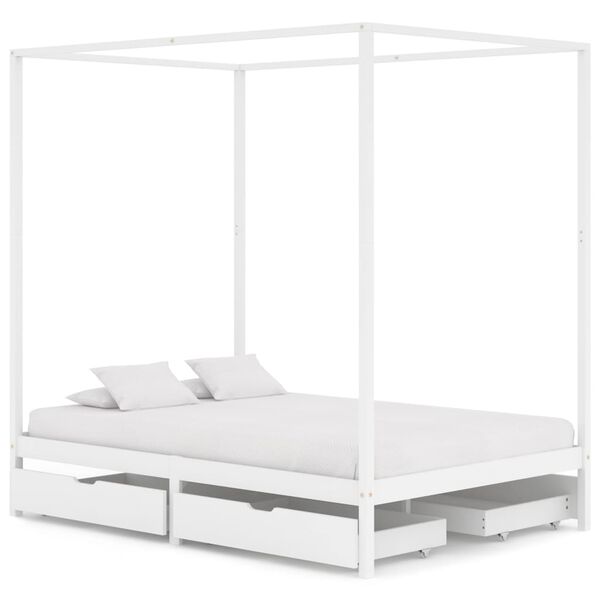 vidaXL Himmelbett-Gestell 4 Schubladen Wei&szlig; Kiefernholz 140x200cm