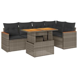 vidaXL 6-tlg. Garten-Sofagarnitur mit Kissen Grau Poly Rattan Akazie