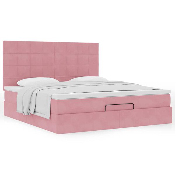 vidaXL Ottoman-Bett mit Matratzen Rosa 200x200 cm Samt
