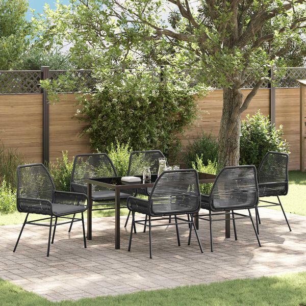 vidaXL Garten Essgruppe mit Kissen 7 pcs Schwarz Poly-Rattan
