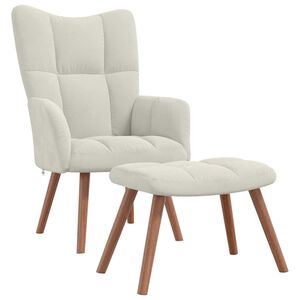 vidaXL Relaxsessel mit Hocker Cremewei&szlig; Samt