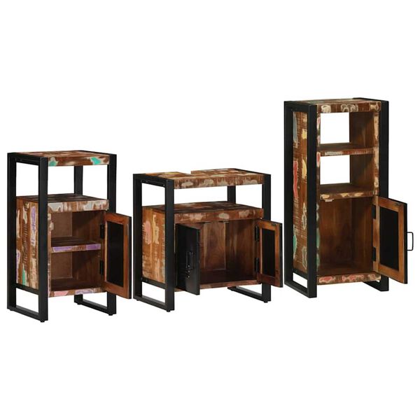 vidaXL Badezimmermöbel-Set 3 pcs Braun Massives upgecyceltes Holz
