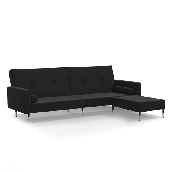 vidaXL Schlafsofa 2-Sitzer mit Hocker Schwarz Samt