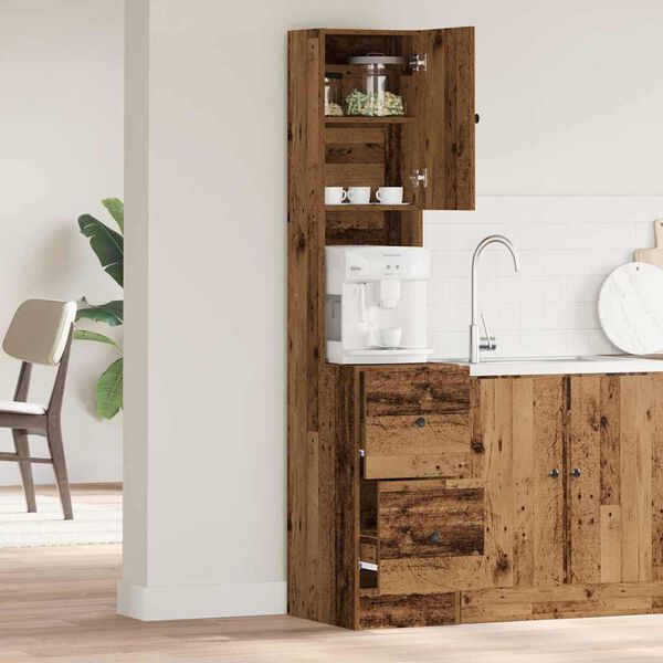 vidaXL K&uuml;chenbuffet mit Schubladen mit Regal Altholz 32 x 50 x 180 cm