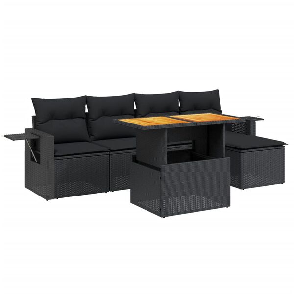 vidaXL 6-tlg. Garten-Sofagarnitur mit Kissen Schwarz Poly Rattan