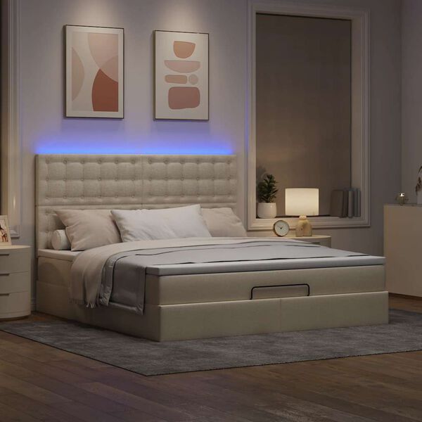 vidaXL Ottoman-Bett mit Matratze & LEDs Creme 180x200 cm Stoff