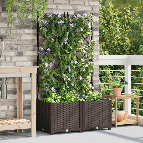 vidaXL Garten-Pflanzgef&auml;&szlig; 2 pcs Braun 80 x 40 x 143 cm Kunststoff